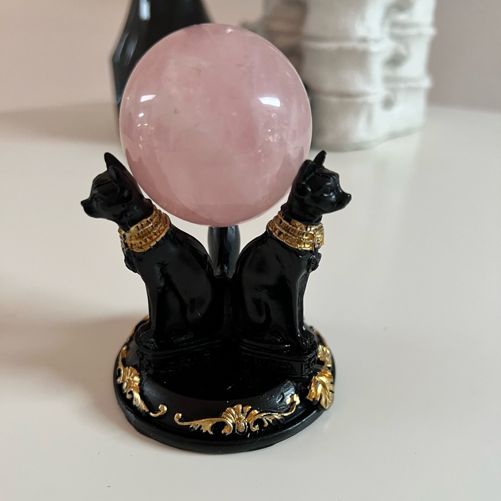 Black & Gold Bastet Cat Crystal Ball Stand | Gothic Egyptian Sphere Holder - Picture 3 of 7